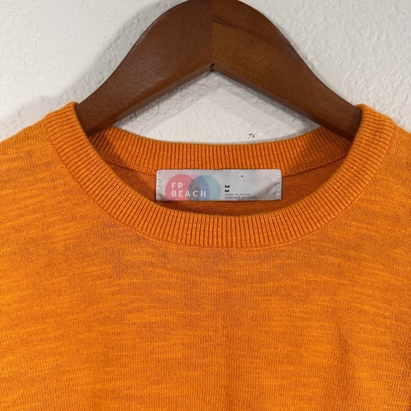 Free People Beach Cropped Orange Long Sleeve Women's Top Medium - Picture 2 of 5